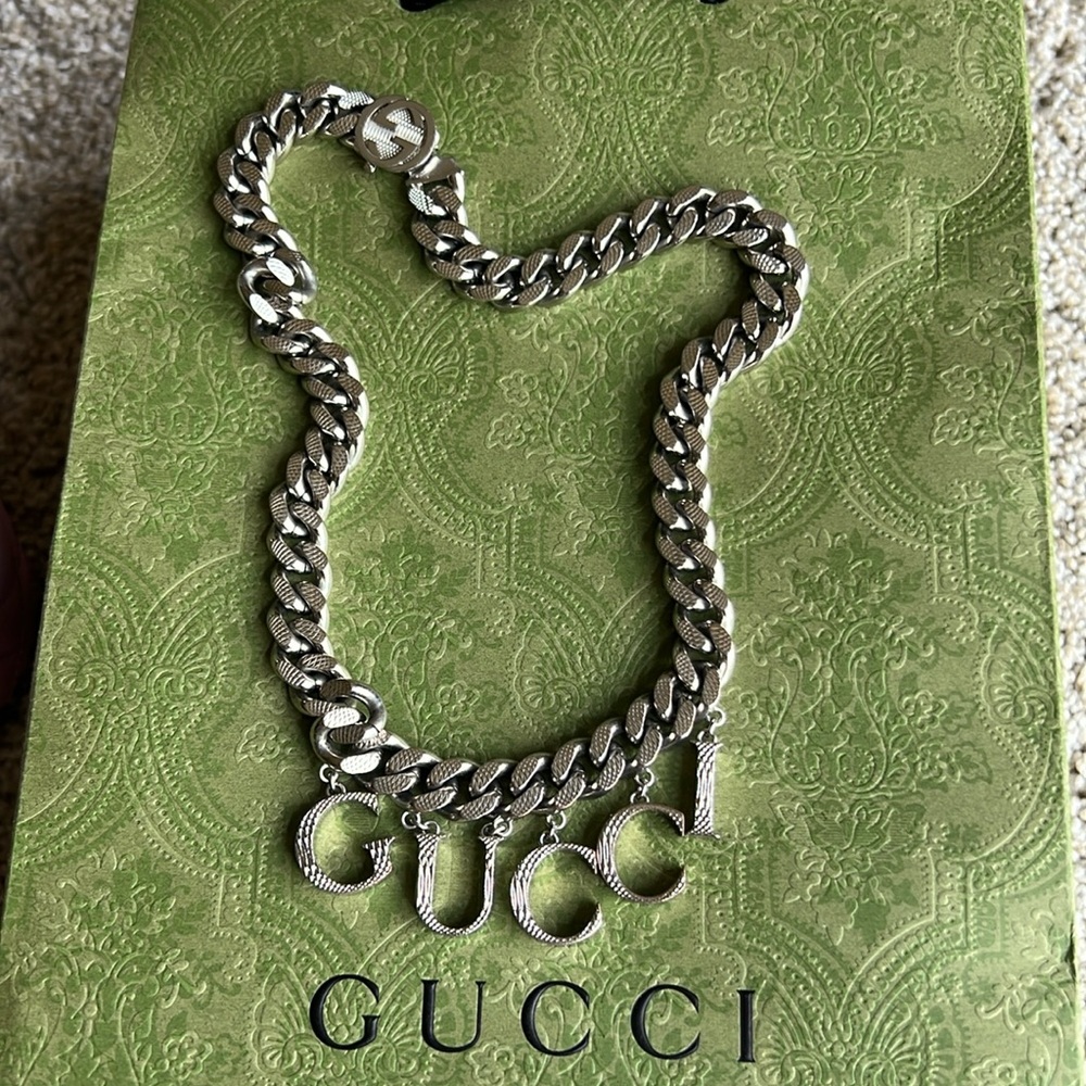 Gucci Silver Chunky Chain Necklace with Charm Embellishments